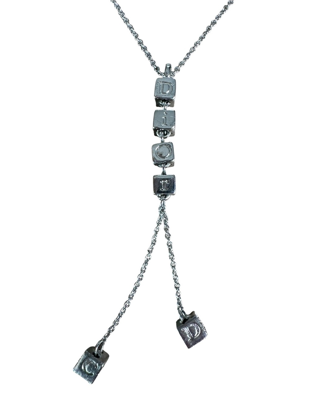 DIOR Silver Letter-Block Drop Pendant Necklace - Picture 1 of 5